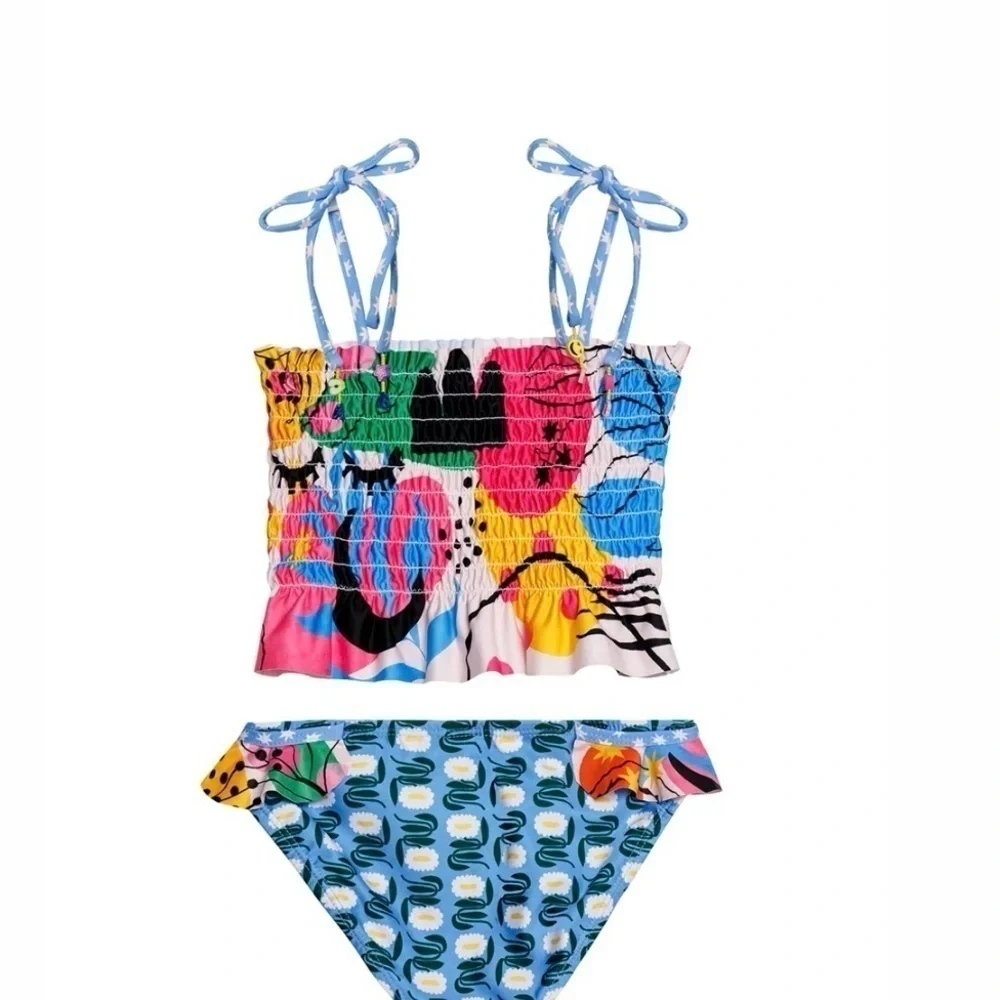 Agua Bendita Girls Multicolor Ruffle Tankini - Yellow, Pink, Blue, Green